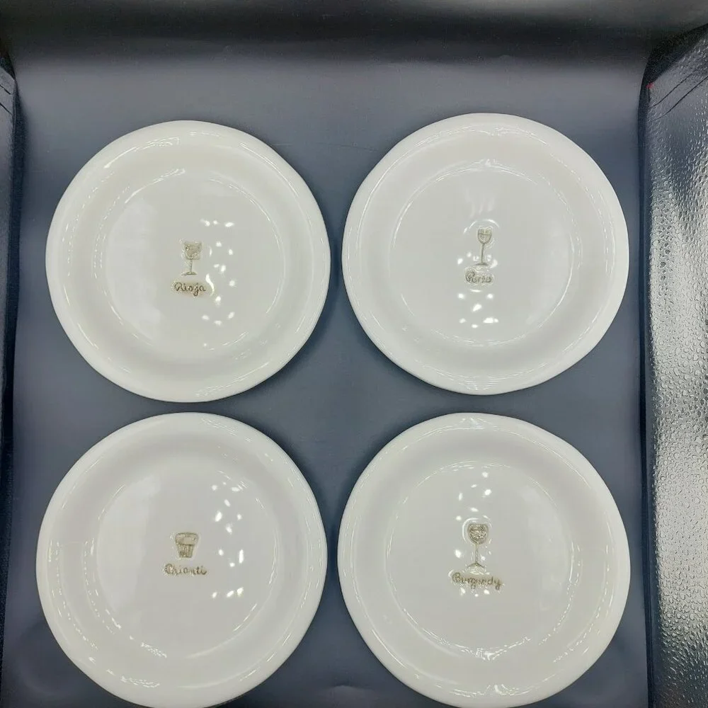 4 Williams Sonoma Appetizer Plates Embossed Wine Series 6.25
